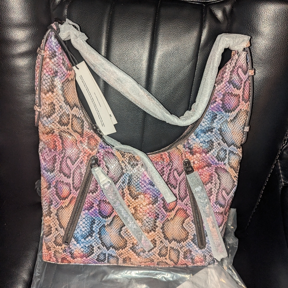 Aimee Kestenberg Pink and Blue Shoulder Bag with Paisley Print